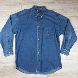 Vintage 90s Chaps Ralph Lauren Men's Blue Denim Shirt Streetwear Dadcore Size L